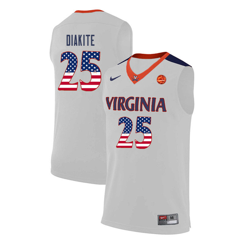 Men Virginia Cavaliers #25 Mamadi Diakite College Basketball USA Flag Fashion Jerseys-White - Click Image to Close